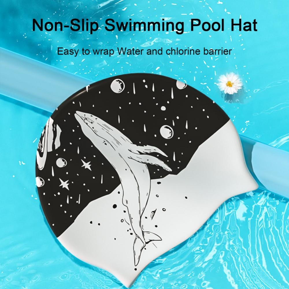 Swim Hat Silicone - きつすぎない両面プリント水泳帽子シリコンブラックプリント水泳キャップ防水シリコン水泳キャップ水泳用