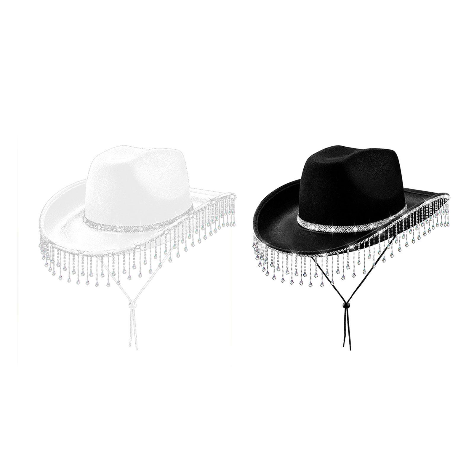 ラインストーンのフリンジが付いた女性用ワイドつばカウボーイハ - Cowboy Hat Straw のレビューと価格