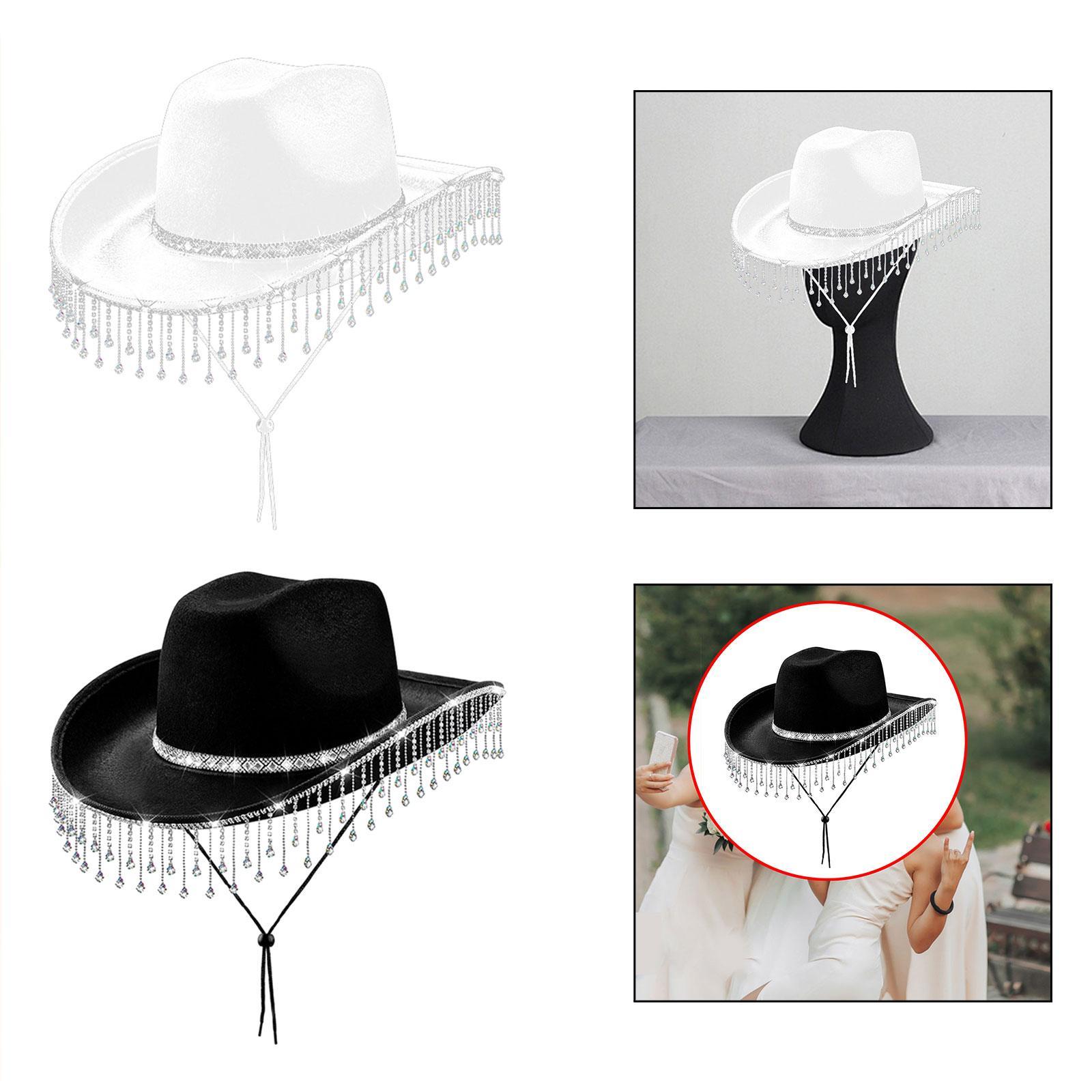 ラインストーンのフリンジが付いた女性用ワイドつばカウボーイハ - Cowboy Hat Straw のレビューと価格