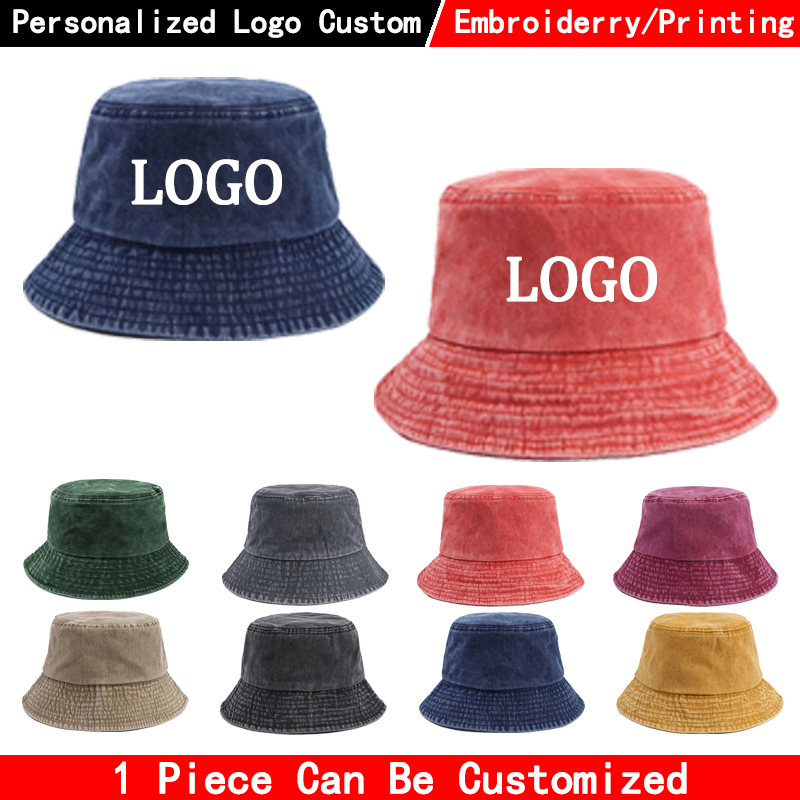 カスタムロゴ入りデニムバケットハット、洗い加工デニムキャップ - Bucket Hat Cotton のレビューと価格