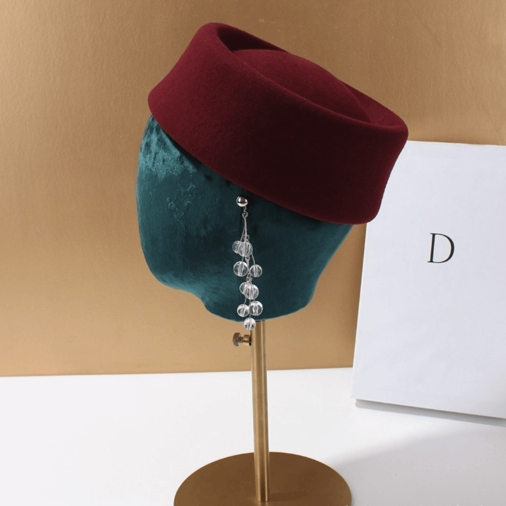 新しいハードトップウールフェルトベレー帽、凹型トップ、英国レ - Fedora Hat Wool のレビューと価格