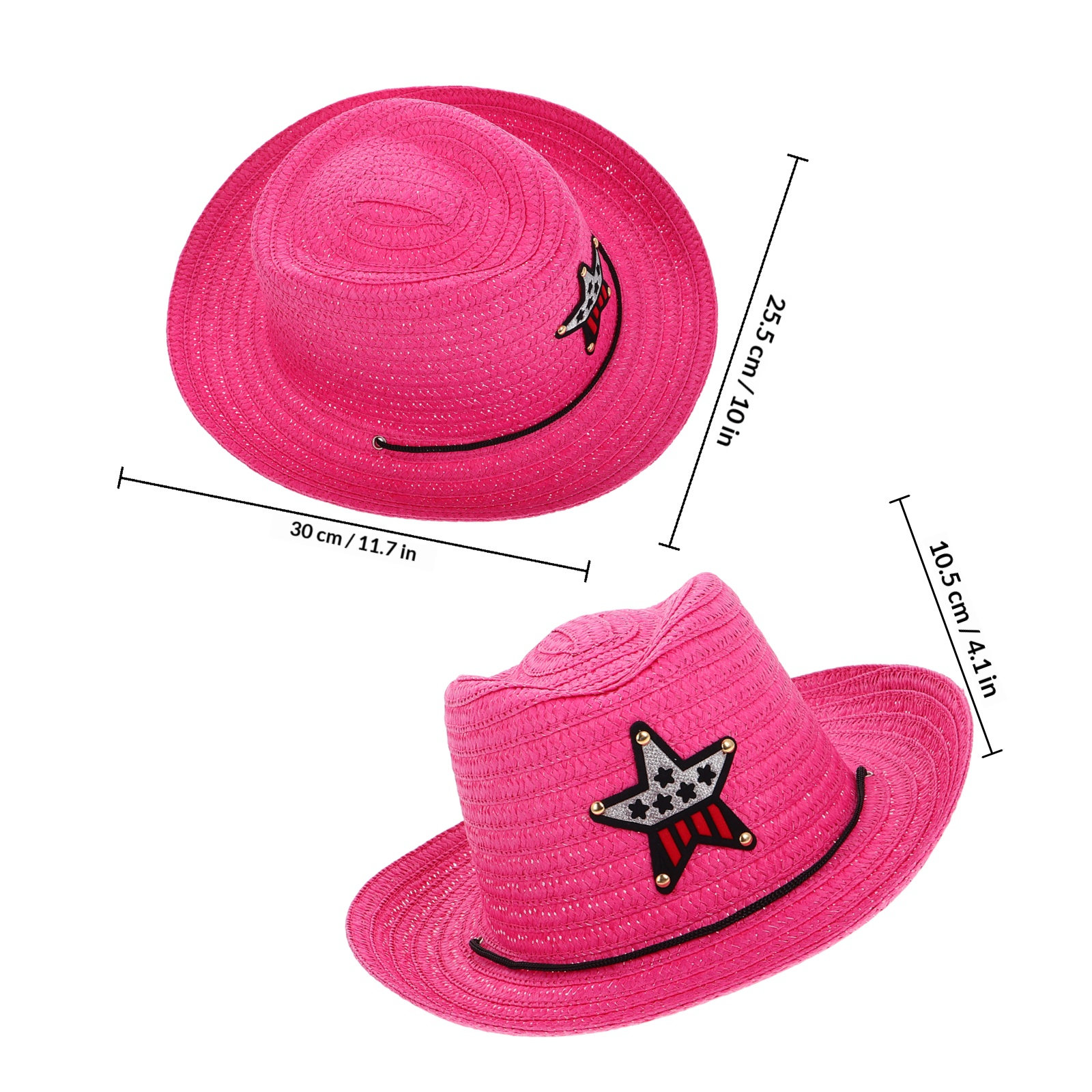 子供用カウボーイハット、麦わら帽子、西部風の五芒星がデザイン - Cowboy Hat Straw のレビューと価格