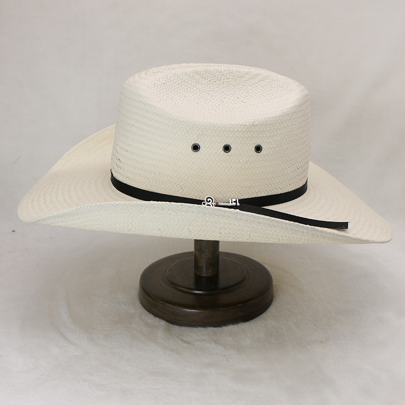 硬めの素材を使用した、五角形のつばを持つパピルス柄の騎士帽。 - Cowboy Hat Straw のレビューと価格