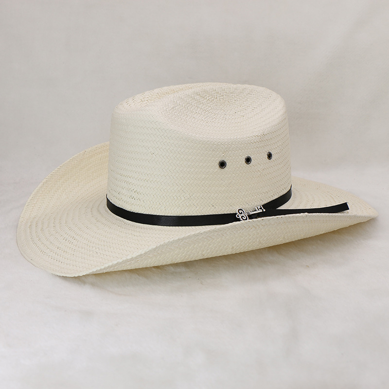 硬めの素材を使用した、五角形のつばを持つパピルス柄の騎士帽。 - Cowboy Hat Straw のレビューと価格