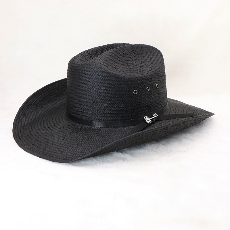 硬めの素材を使用した、五角形のつばを持つパピルス柄の騎士帽。 - Cowboy Hat Straw のレビューと価格